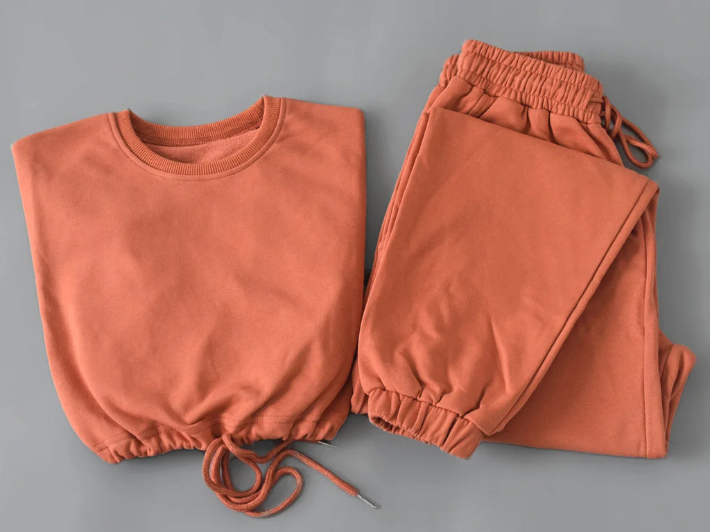 Autumn Winter Yoga Set Fitness Sport Sweatshirts Long Sleeve Crop Top Gyms Women Tracksuit Elastic Waist Trousers Sweatpants