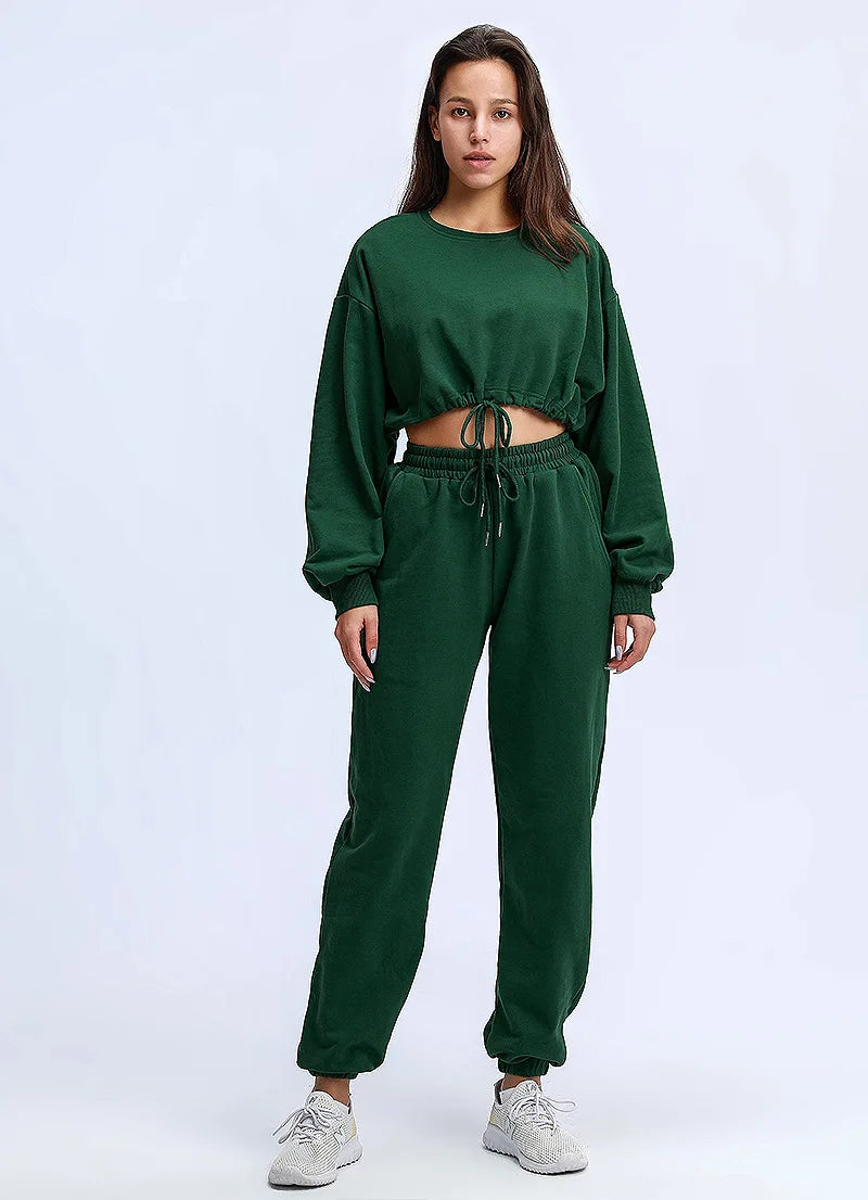 Autumn Winter Yoga Set Fitness Sport Sweatshirts Long Sleeve Crop Top Gyms Women Tracksuit Elastic Waist Trousers Sweatpants