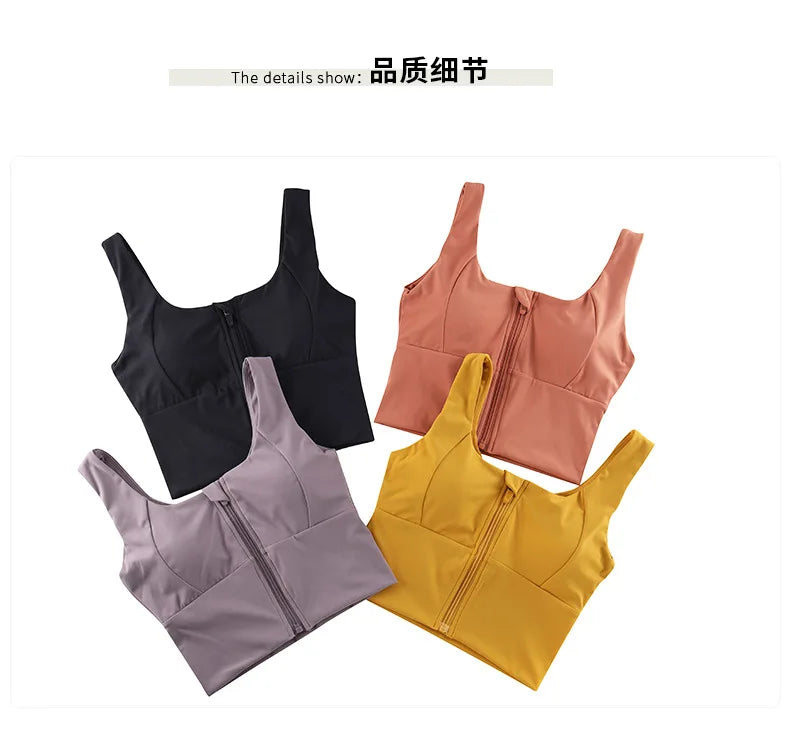 Women Sport Bra High Impact Gym Workout Bra Girls Front Zipper Shockproof Brassiere Padded Yoga Running Crop Top Sportwear Femme