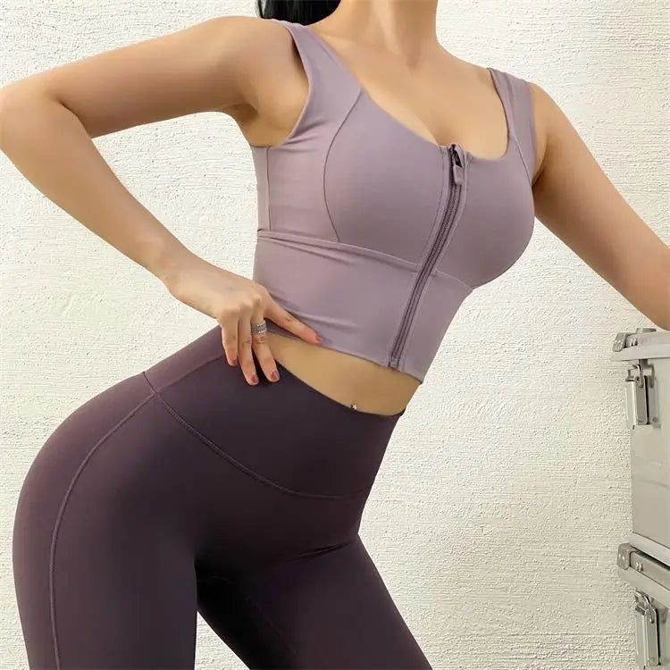 Women Sport Bra High Impact Gym Workout Bra Girls Front Zipper Shockproof Brassiere Padded Yoga Running Crop Top Sportwear Femme