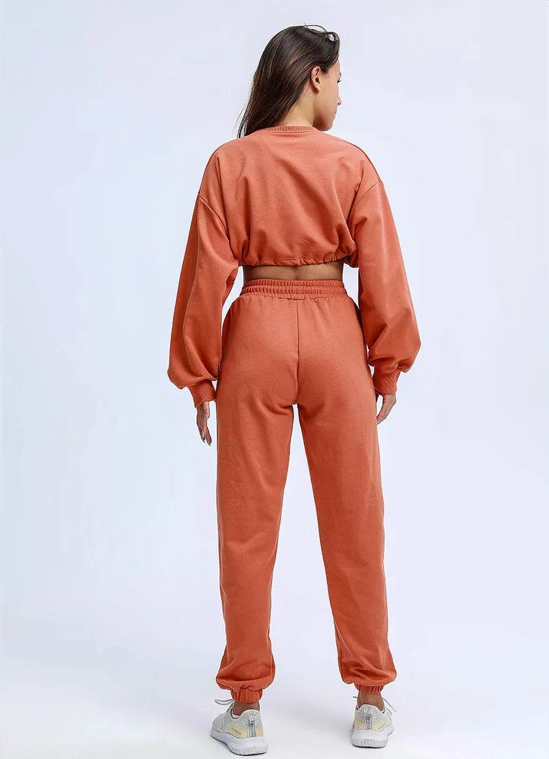 Autumn Winter Yoga Set Fitness Sport Sweatshirts Long Sleeve Crop Top Gyms Women Tracksuit Elastic Waist Trousers Sweatpants