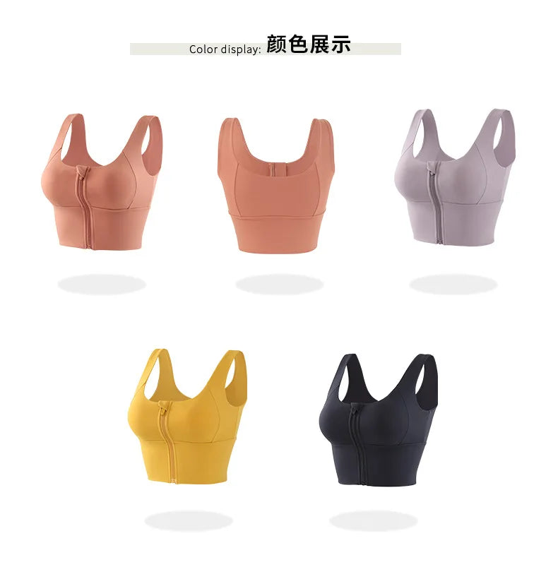 Women Sport Bra High Impact Gym Workout Bra Girls Front Zipper Shockproof Brassiere Padded Yoga Running Crop Top Sportwear Femme