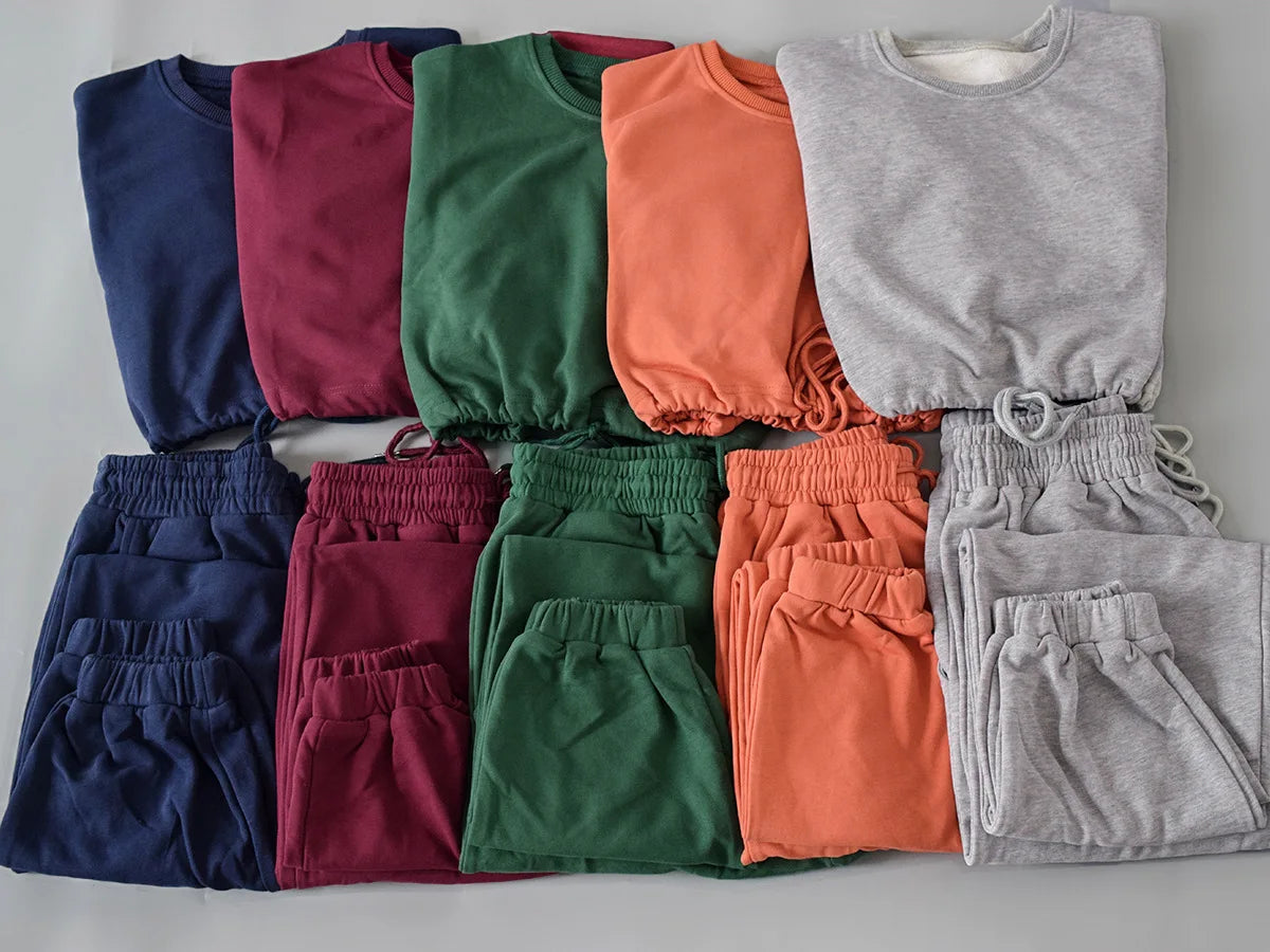 Autumn Winter Yoga Set Fitness Sport Sweatshirts Long Sleeve Crop Top Gyms Women Tracksuit Elastic Waist Trousers Sweatpants