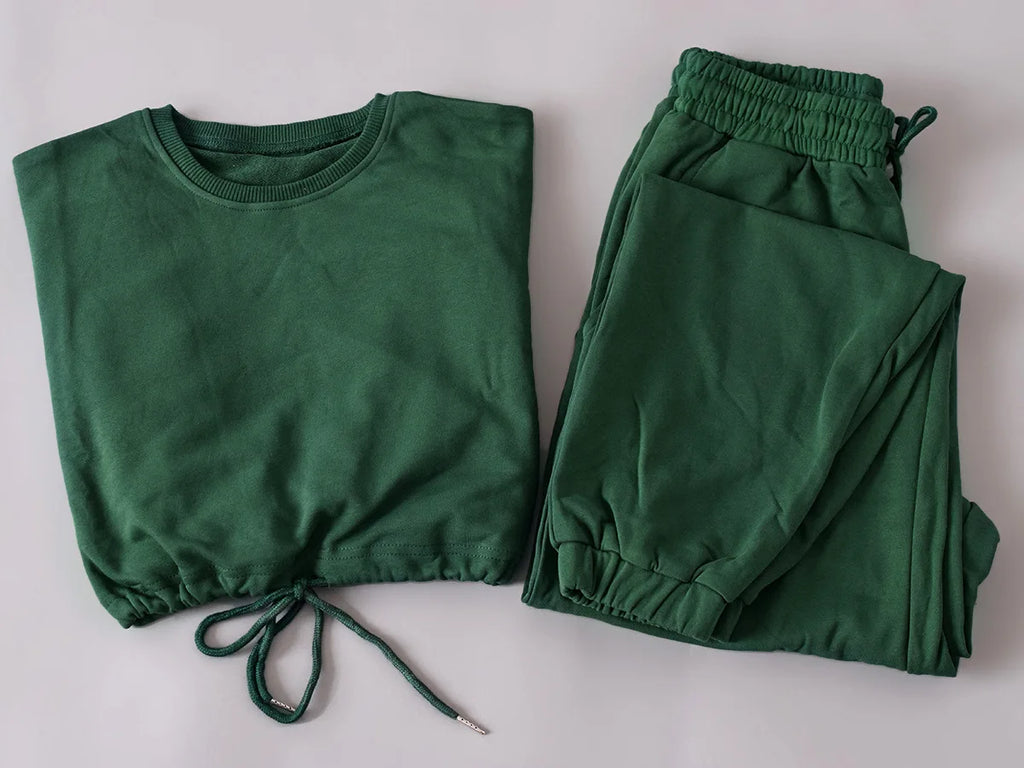 Autumn Winter Yoga Set Fitness Sport Sweatshirts Long Sleeve Crop Top Gyms Women Tracksuit Elastic Waist Trousers Sweatpants