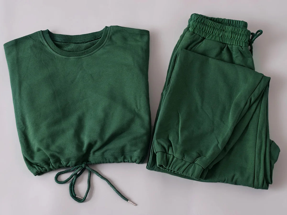 Autumn Winter Yoga Set Fitness Sport Sweatshirts Long Sleeve Crop Top Gyms Women Tracksuit Elastic Waist Trousers Sweatpants
