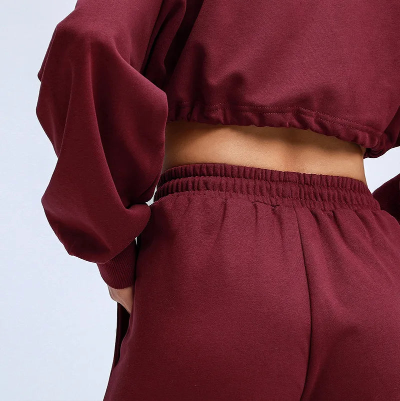 Autumn Winter Yoga Set Fitness Sport Sweatshirts Long Sleeve Crop Top Gyms Women Tracksuit Elastic Waist Trousers Sweatpants