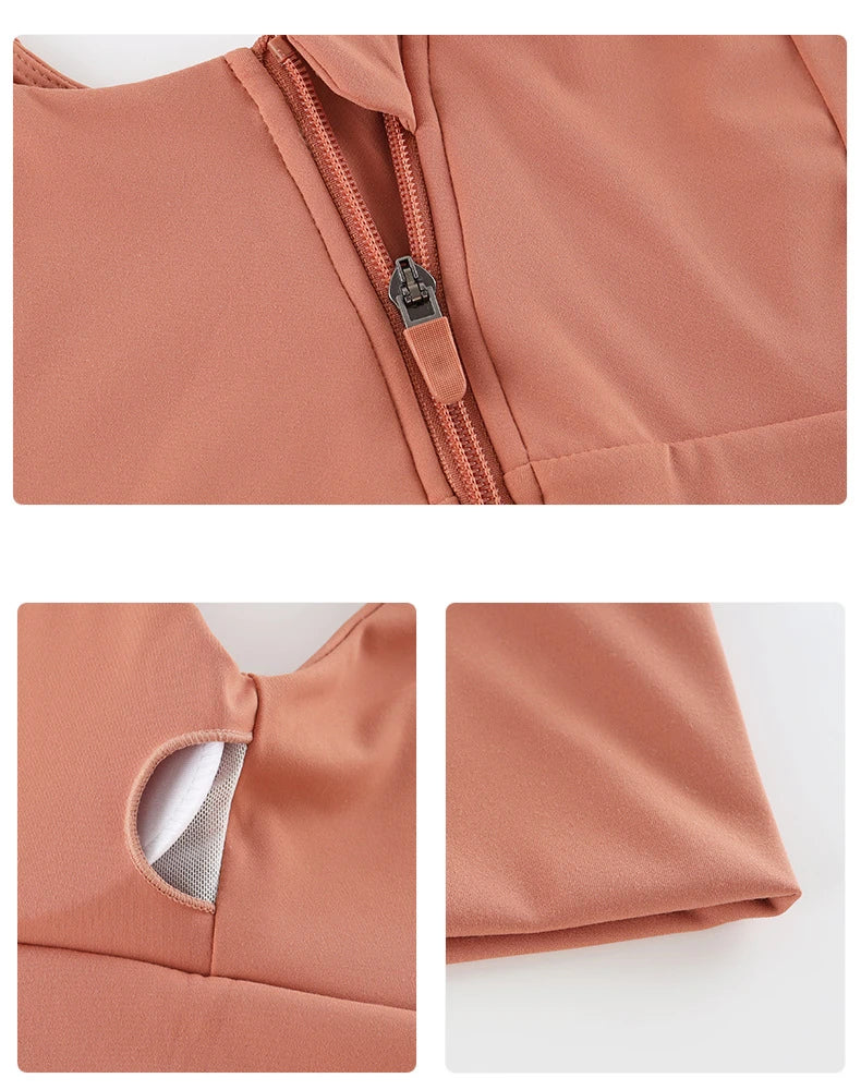 Women Sport Bra High Impact Gym Workout Bra Girls Front Zipper Shockproof Brassiere Padded Yoga Running Crop Top Sportwear Femme