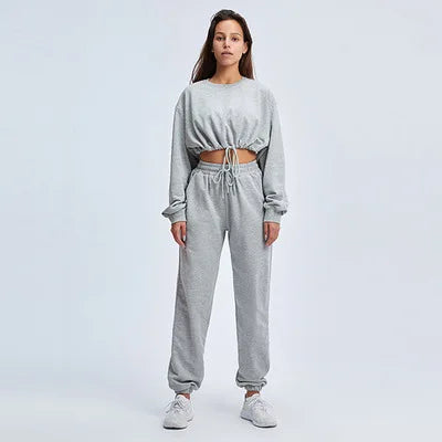Autumn Winter Yoga Set Fitness Sport Sweatshirts Long Sleeve Crop Top Gyms Women Tracksuit Elastic Waist Trousers Sweatpants