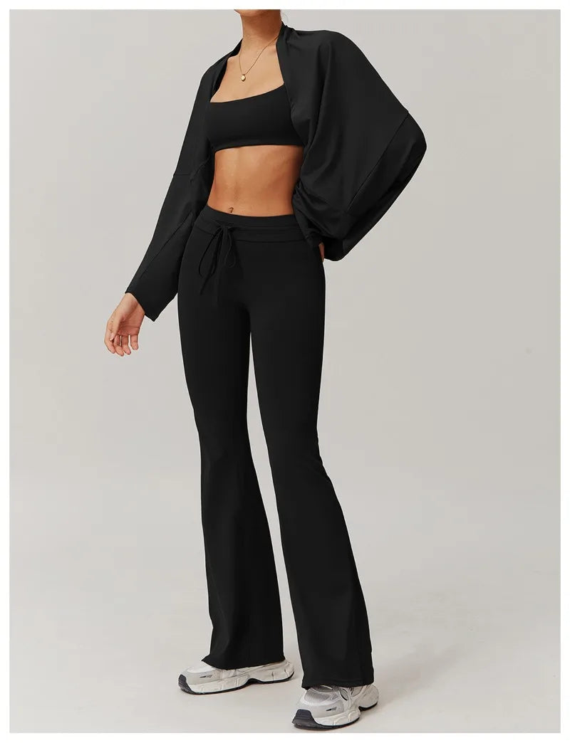 Seamless Yoga Sets Sports Fitness Casual Hip-lifting Flared Pants Bra Yoga Clothes Workout Gym Short-sleeved Tracksuit for Women