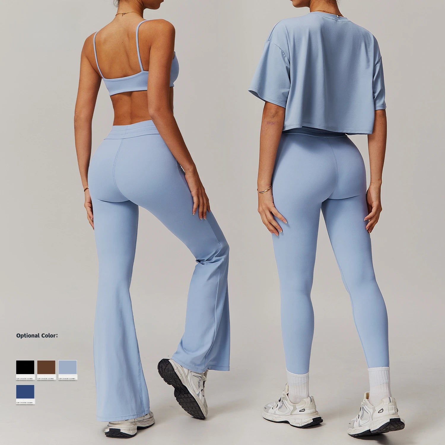 Seamless Yoga Sets Sports Fitness Casual Hip-lifting Flared Pants Bra Yoga Clothes Workout Gym Short-sleeved Tracksuit for Women