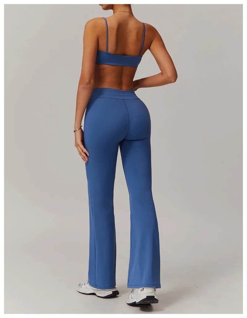 Seamless Yoga Sets Sports Fitness Casual Hip-lifting Flared Pants Bra Yoga Clothes Workout Gym Short-sleeved Tracksuit for Women