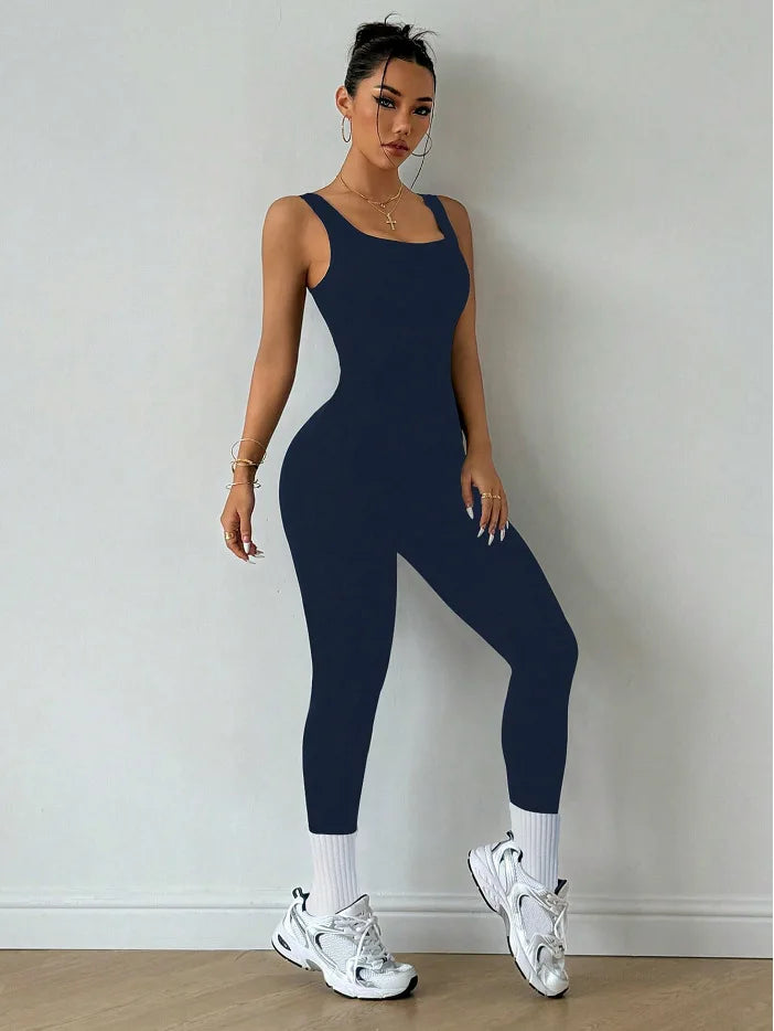 Yoga bodysuit, one-piece high-elastic fitness bodysuit, long pants, sleeveless, backless, seamless sportswear, running Pilates