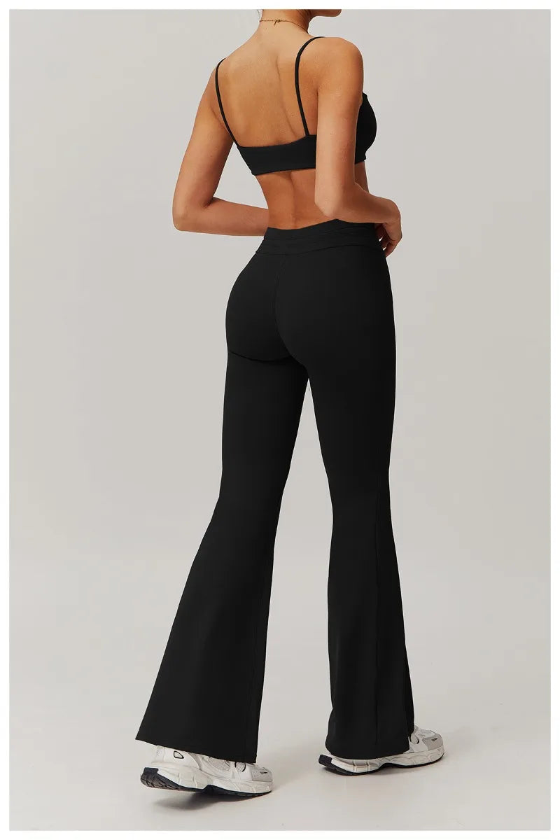 Seamless Yoga Sets Sports Fitness Casual Hip-lifting Flared Pants Bra Yoga Clothes Workout Gym Short-sleeved Tracksuit for Women