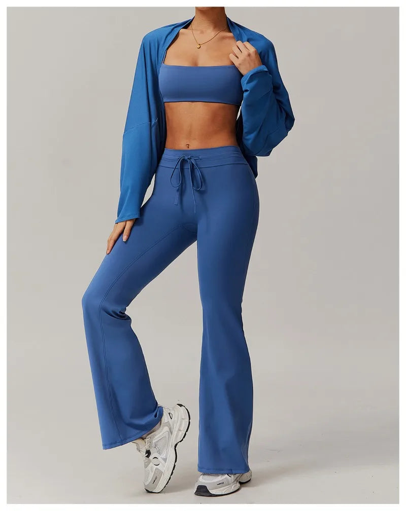 Seamless Yoga Sets Sports Fitness Casual Hip-lifting Flared Pants Bra Yoga Clothes Workout Gym Short-sleeved Tracksuit for Women