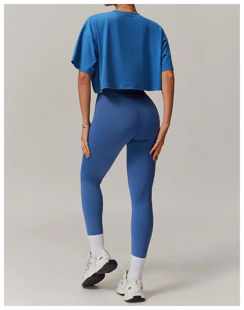 Seamless Yoga Sets Sports Fitness Casual Hip-lifting Flared Pants Bra Yoga Clothes Workout Gym Short-sleeved Tracksuit for Women