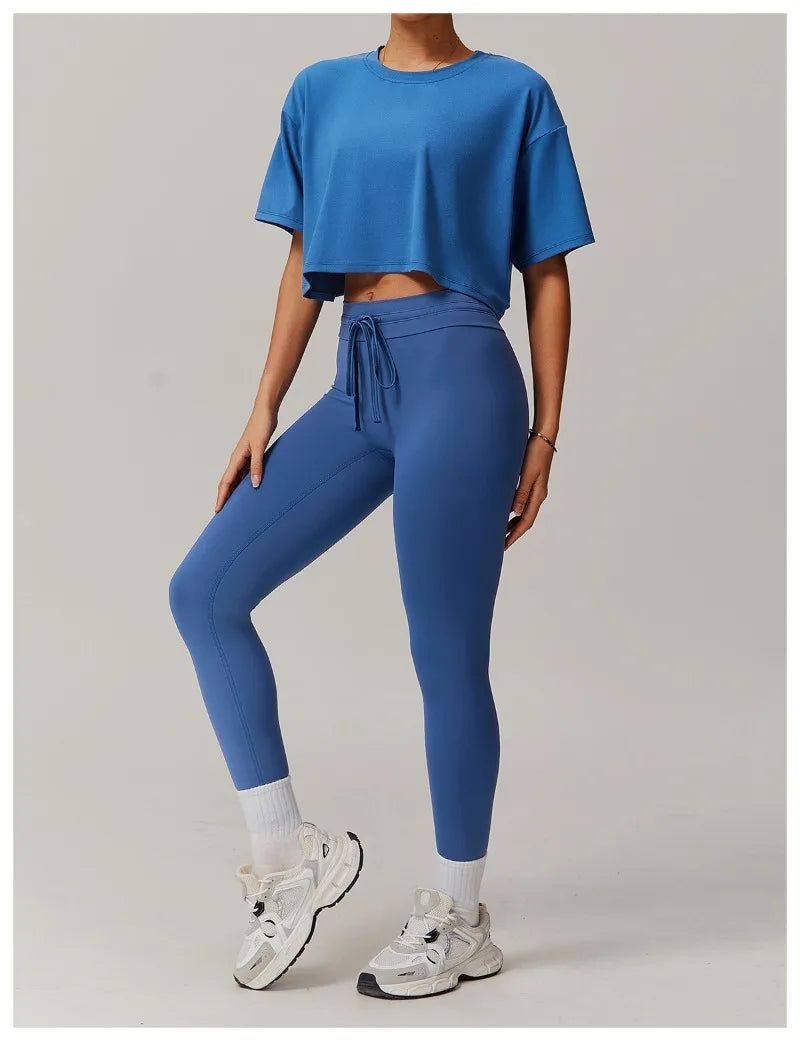 Seamless Yoga Sets Sports Fitness Casual Hip-lifting Flared Pants Bra Yoga Clothes Workout Gym Short-sleeved Tracksuit for Women