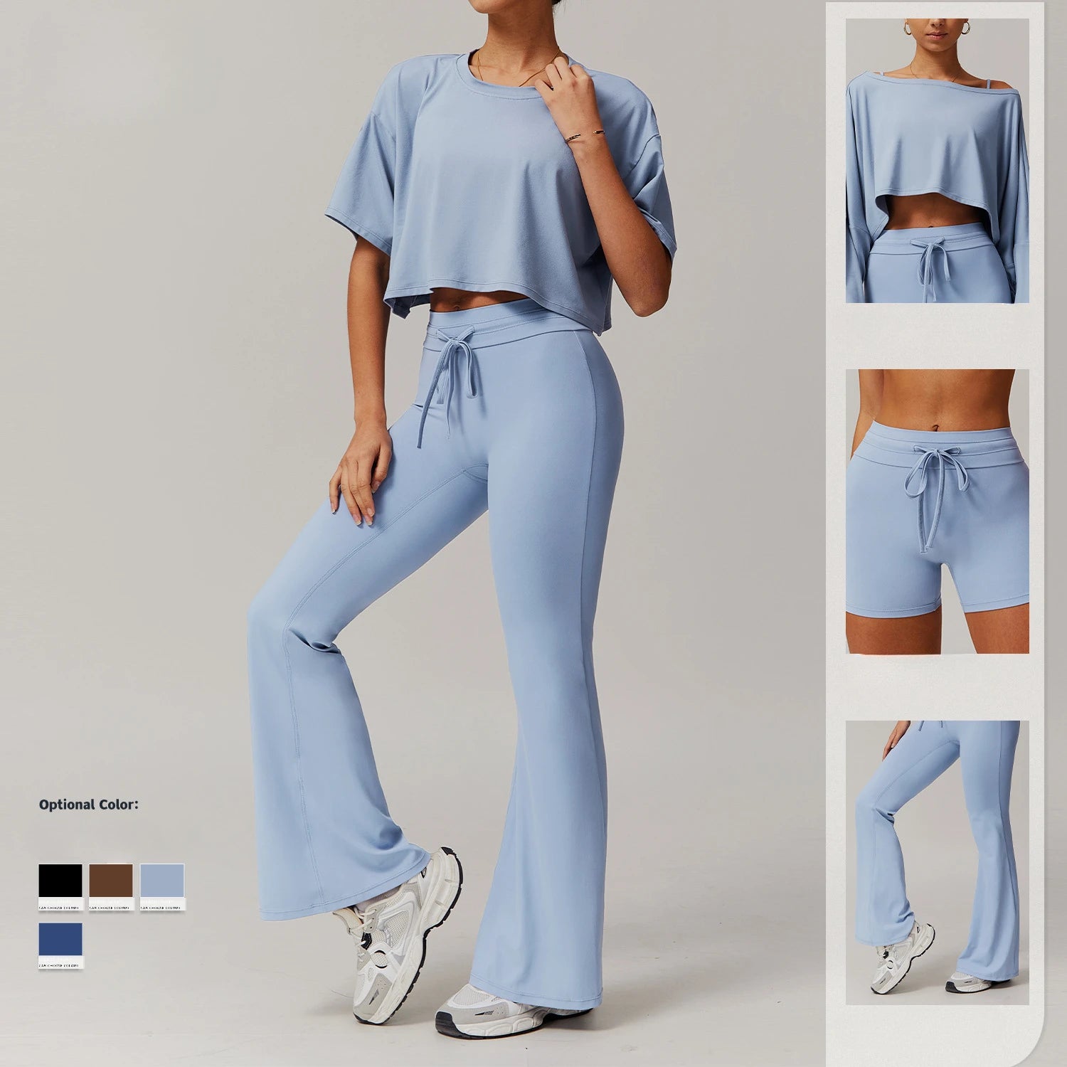 Seamless Yoga Sets Sports Fitness Casual Hip-lifting Flared Pants Bra Yoga Clothes Workout Gym Short-sleeved Tracksuit for Women
