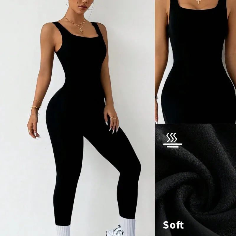 Yoga bodysuit, one-piece high-elastic fitness bodysuit, long pants, sleeveless, backless, seamless sportswear, running Pilates