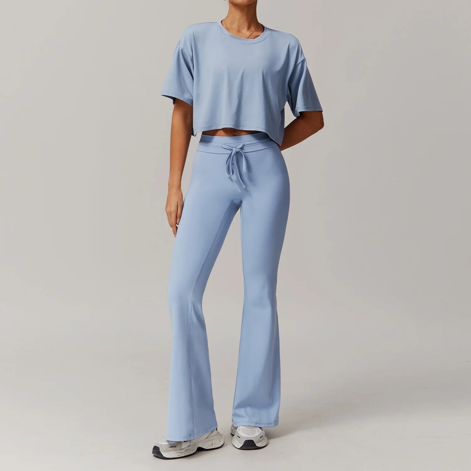 Seamless Yoga Sets Sports Fitness Casual Hip-lifting Flared Pants Bra Yoga Clothes Workout Gym Short-sleeved Tracksuit for Women