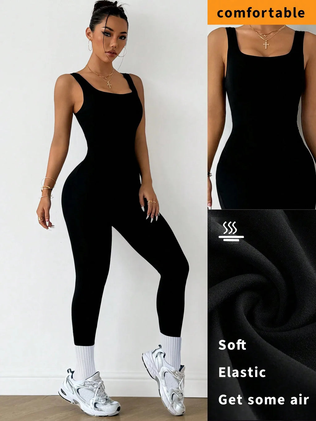 Yoga bodysuit, one-piece high-elastic fitness bodysuit, long pants, sleeveless, backless, seamless sportswear, running Pilates